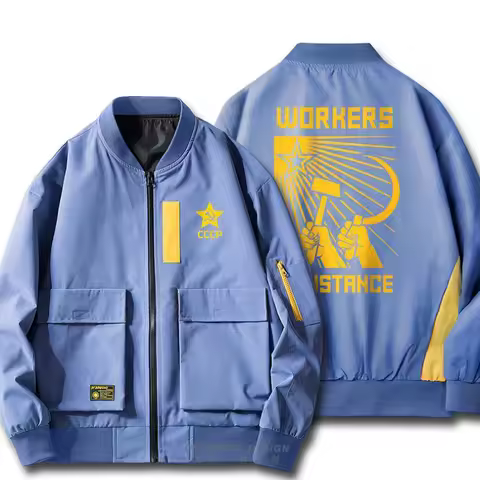 Retro USSR Working Class Unisex Uniform Former Soviet Sickle Hammer Pattern Print Jacket Men and Wom