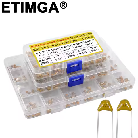180/300/480/500PCS Ceramic Capacitor Assortment Kit 10PF ~ 10 UF 22PF 47NF 220NF 1NF 4.7UF 1UF 100NF