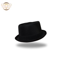 Pork Pie Hat Made of Black Ribbon Spandex Round Fedora Hat