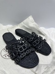 🩴Hermes Black Roulis Sandals Size 35 Unused 愛馬仕 純黑豬鼻鎖鏈拖鞋 35碼 閒置