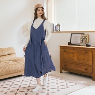 [CUMAR] Splicing Design Vest Dress Blue Black