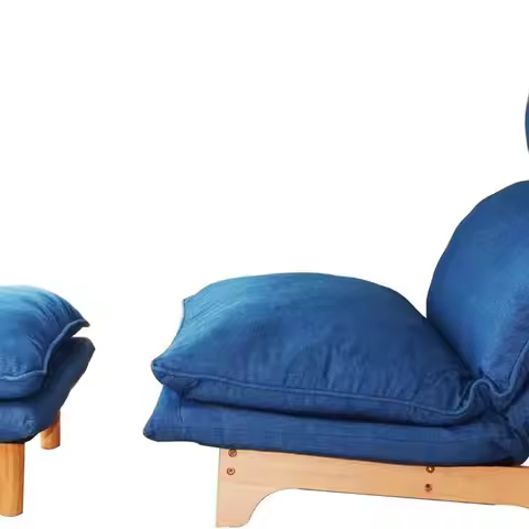 Blue Reclining Balcony Sofa Chair with Ottoman for Relaxation