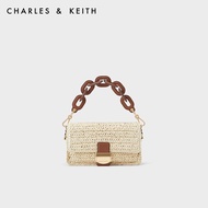 CHARLES&amp;KEITH Crossbody Bag CK2-51210049 Grass Trim กระเป๋าสะพายไหล่ทรงสี่เหลี่ยมใบเล็ก Chocolate