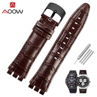 21mm Genuine Leather Strap for Swatch YVB404 YVS400 Stainless Steel Buckle Men Women Replacement Bracelet Watch Band Brown Black