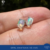 2AC-46.1-OP ต่างหูโอปอลแท้ 4mm*6mm ต่างหูเงินแท้925 มินิมอลสไตล์ Opal minimal style ต่างหูพลอยแท้ เง