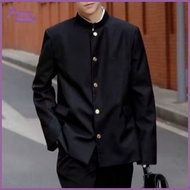 Men Suit Coat Solid Color Stand-up Collar Single-Breasted Formal Jacket with Flap Pockets Chinese Tu