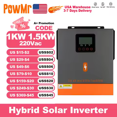 PowMr 1KW 1.5KW Hybrid Solar Inverters 24V 12V to 220V Pure Sine Wave With 80A MPPT Solar Charge Con