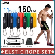 JBA Resistance Set Men 11Pcs Handle 150Lbs 5 Levels Adjustable TPE Elastic Band For Workout With Ank
