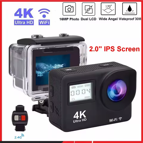 4K Ultra HD Action Camera Double LCD 2" IPS Wi-F 16MP DVR Webcam 30M Waterproof Sport DV Helmet Vide