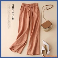 LAHSTORE wide-leg pants in raw linen with elastic waistband and waistband QD07 (White)