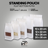 (1 Pcs) Standing Pouch Flat Bottom Craft Windows White I Coffee Snack Packaging I White Windows Zipl