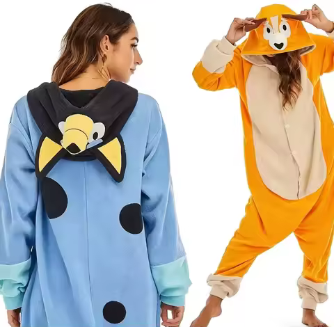 Bluey Adult Plush Pajamas Cartoon One-Piece Pajamas Bingo Bluey Cosplay Costume Blue And Orange Mult