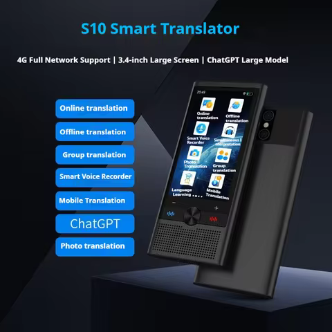 Support 138 online & 19 offline languages 3.4" HD Screen 5MP Photo ChatGPT, Easy to carry S10 Group 
