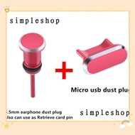 ❀SIMPLE❀ Anti-Dust Micro USB Headset Stopper for Android Phone Metal Dust Plug Universal Charging Port Cover Retrieve Card Pin Earphone port 3.5mm jack/Multicolor