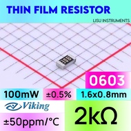 2k 0603 ±0.5% SMD THIN Film Resistor 30B Viking Tech AR03DTDX2001