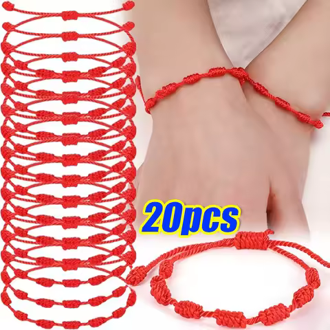 Black Red String 7 Knots Bracelets for Protection Good Luck Amulet for Success Handmade Rope Couple'