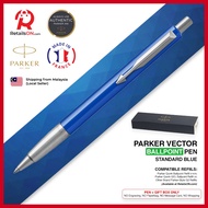 Parker Vector Ballpoint Pen - Standard Blue Chrome Trim (with Blue - Medium (M) Refill) / {ORIGINAL} / [RetailsON]