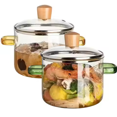 1600ml Transparent Glass Soup Pot Large Capacity Soup Pot High Borosilicate Glass Pot Covered Glass 