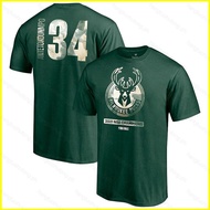 HT1 NBA Milwaukee Bucks Antetokounmpo Holiday Fan Tshirt Short Sleeve Round Neck Training wear Unise