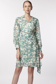 ESPADA เดรสทรงไขว้ทับลายฟลอรัล ผู้หญิง สีเขียว | Floral Print Wrap Dress | 04769