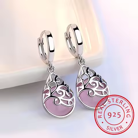 Trendy Opal Stone Flower 925 Sterling Silver Ladies Stud Earrings Original Jewelry For Women Anti Al