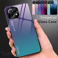 Colorful Glass Back Cover For Xiaomi MI 11 MI11 XIAOMI11 Lite Pro Ultra 11Lite 11pro 11Ultra XIAOMI11LITE XIAOMI11PRO XIAOMI11Ultra 5G Gradient Color Shiny Hard Phone Case, Shockproof Tempered Glass Casing, Girls Like Beautiful Couple Cases