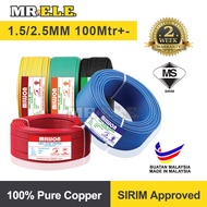 [SIRIM] Million 1.5 / 2.5mm Single Electric Cable 100% Pure Copper Buatan Malaysia 100Meter+- PVC Cable Wire Wiring