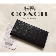 [American JC] COACH 75365 Classic C logo Embossed Black Anti-Leather Half-Folding Envelope Men's Lon