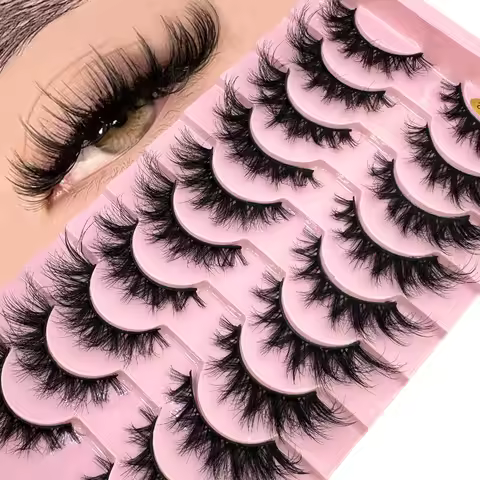 HBZGTLAD 10 Pairs Natural Messy Faux Mink False Lashes With Luxurious Volume For Dramatic Look Reusa