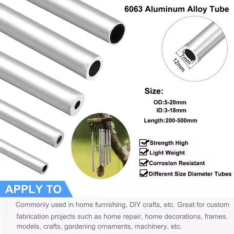 Aluminium Pipe Thickness 0.5~3mm OD 5-20mm ID 3~18mm Straight 200mm~500mm Long Round 6063 Aluminum A