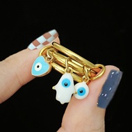 Stainless Steel Rings Stack Charms Turkish Lucky Evil Eye Drip Oil Pendant DIY Interlocking Spinelli