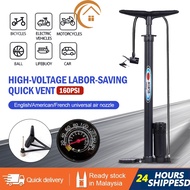 🔧High Pressure Bicycle Pump With Gauge 160 PSI Air Pump for Bike/Motorcycle/MTB/Car Pam Basikal Pam 