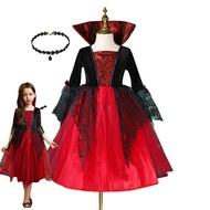 Halloween Ghost Bride Girls Long Dress with Lace Bandage Tulle Kid Corpse Ghost Costume for Purim Ca