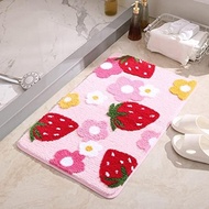 Soft Cozy Strawberry Bathroom Rugs Cute Bath Mat Doormat Non Slip Washable Shaggy Bedroom Runner Rug