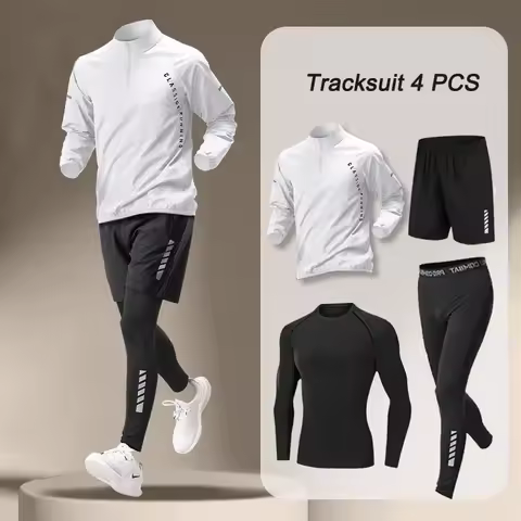 Sports 1-5 Piece Set Four Season Sports Men's Quick Drying Jacket Fitness Set Sports Jogging Pants T