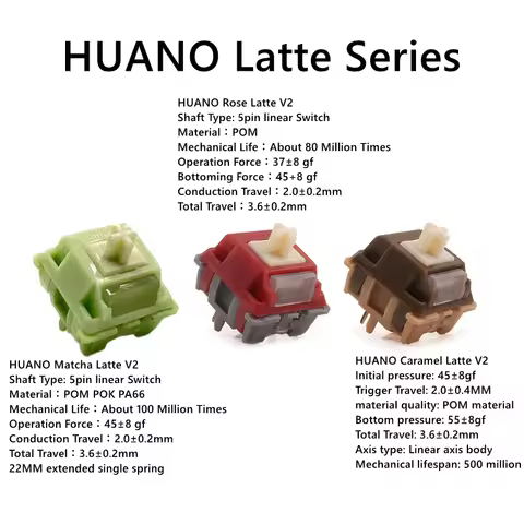 HUANO Latte Series Switch Matcha V2 / Caramel Latte / Rose Latte 5pin linear Mechanical Keyboard Acc