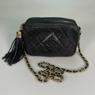 CHANEL VINTAGE流蘇相機包 羊皮黑