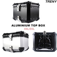 TRENY Aluminium Top Box Kotak 45Litre 55Litre BLACK / SILVER Complete Base Plate