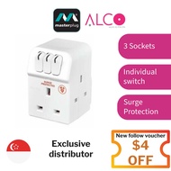 Masterplug MSWRG3 3 Socket,  Individual Switch Adaptor Socket , 13 Amp Surge Protected Adaptor