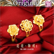 Ladies open flower ring Cincin emas 916 tulen 2022 new style reliable