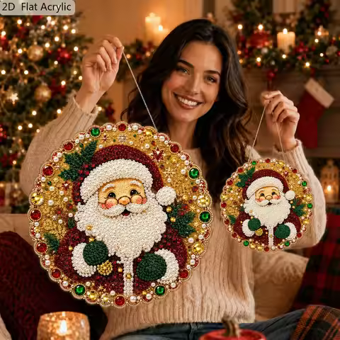 2D Flat, 1pc Christmas Diamond Painting Hanging Set, Christmas Pearl Diamond Art Kit for Adults