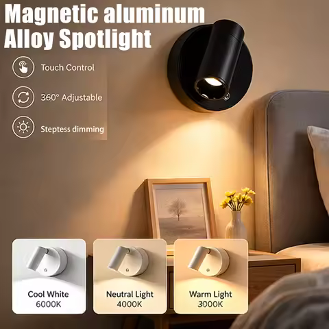 Rechargeable LED Wall Lamp Touch Night Lights Aluminium Magnetic Spotlight 360° Rotation for Bedroom