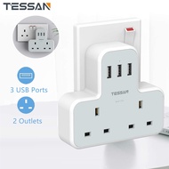 Double Plug Adaptor with 3 USB, TESSAN 2 Way Plugs Extension Multi Sockets Wall Charger Adapter, 13A UK 3 Pin Power Socket for Home, Office, Kitchen, PC