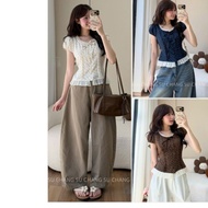 Babydoll Floral Shirt with Ruffle Hem and Bow Collar A9270 Women's Fashion