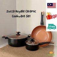 ZUCCA Royale Ceramic Cookware and Knife Set - periuk, kuali dalam, kuali leper, non-stick