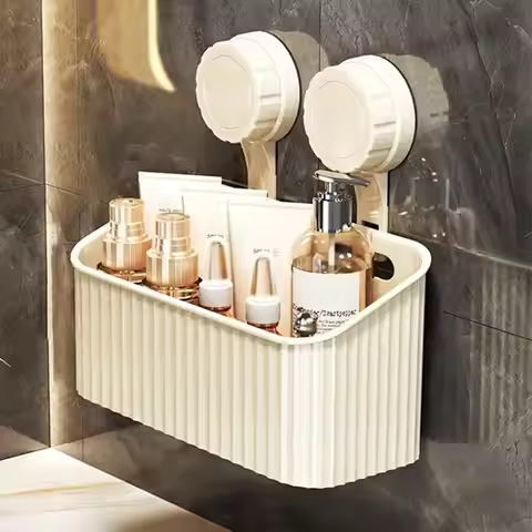 Shower Suction Cup Shelf Basket Light Glacier Pattern One Second Installation Bathroom Organizer Sto