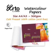 <Arto 100% Cotton Watercolour Papers 300gsm> Size A4/ A3 Cold Pressed 100% Cotton Acid Free Painting