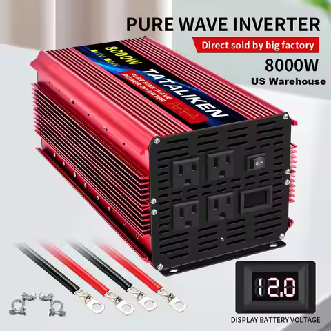2 Sockets 6000W/7000W/8000W Household Car Inverter DC12V to AC110V Pure Wave String 60HZ