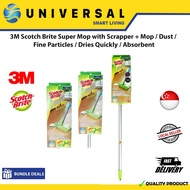 [SG SHOP SELLER] 3M Scotch Brite Super Mop with Scrapper + Mop / Dust / Fine Particles / Dries Quickly / Absorbent