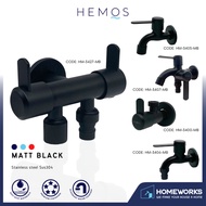 HEMOS BATHROOM FAUCET SUS304 TWO WAY TAP ANGLE VALVE WALL BIB TAP MATT BLACK KEPALA PAIP 34SERIES